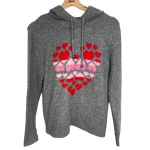 Cupcakes & Cashmere Hearts Hoodie Sweater in Heather Gray SZ XS Pink & Red EUC